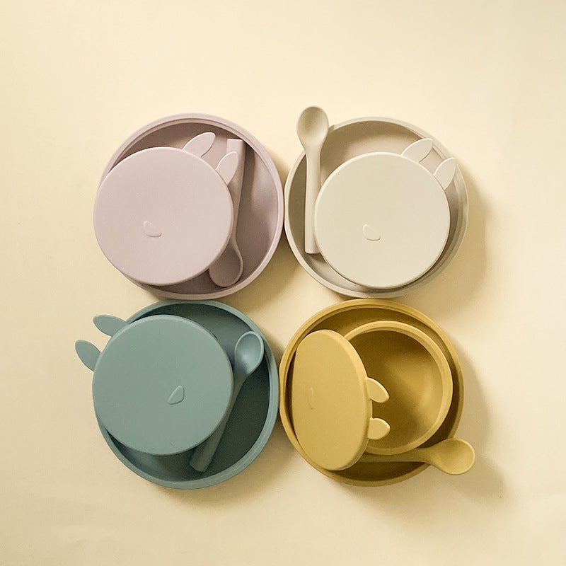 Non-slip silicone baby dinner plate with suction base – BPA-free, divided tray for mess-free toddler feeding.