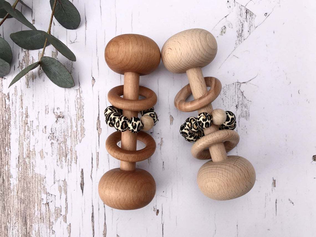 Baby Wooden Rattles, Raw Wooden Toys, Silicone Beads Color Enlightenment Education, Chewable Toys
