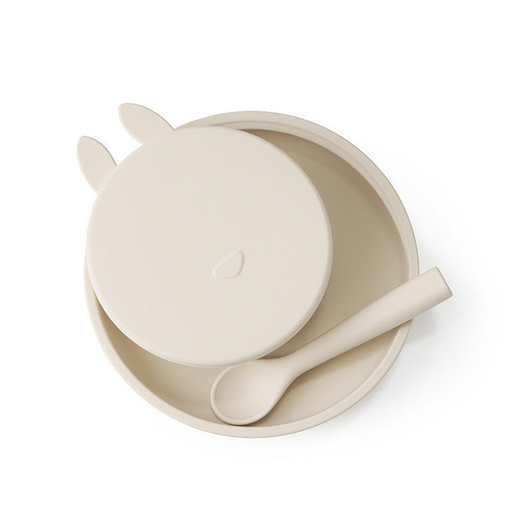 Non-slip silicone baby dinner plate with suction base – BPA-free, divided tray for mess-free toddler feeding.
