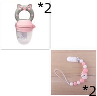 Baby fruit and vegetable feeder with silicone teether, ideal for feeding solids and soothing gums.
