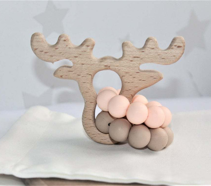 Baby Wooden Rattles, Raw Wooden Toys, Silicone Beads Color Enlightenment Education, Chewable Toys