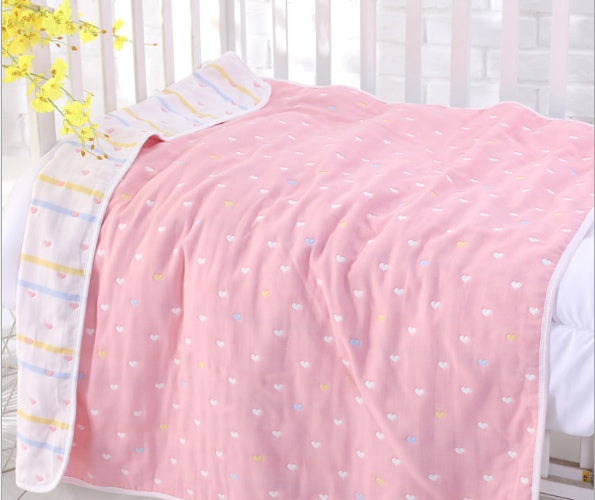 "Soft 110x110cm baby gauze towel blanket in breathable cotton"

