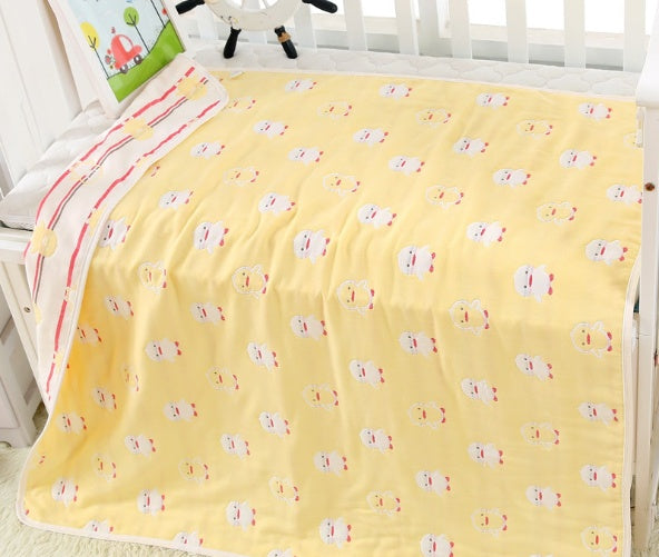 "Soft 110x110cm baby gauze towel blanket in breathable cotton"

