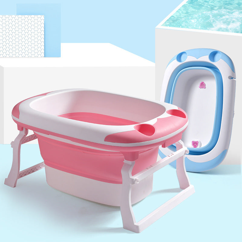 Foldable large baby bath tub with thick edges and seat design
