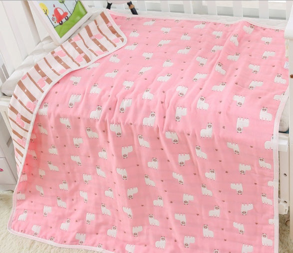 "Soft 110x110cm baby gauze towel blanket in breathable cotton"

