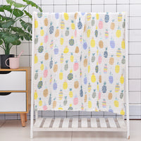 Strawberry print cotton baby bath towel with six-layer seersucker quilt, ideal for newborns and toddlers.