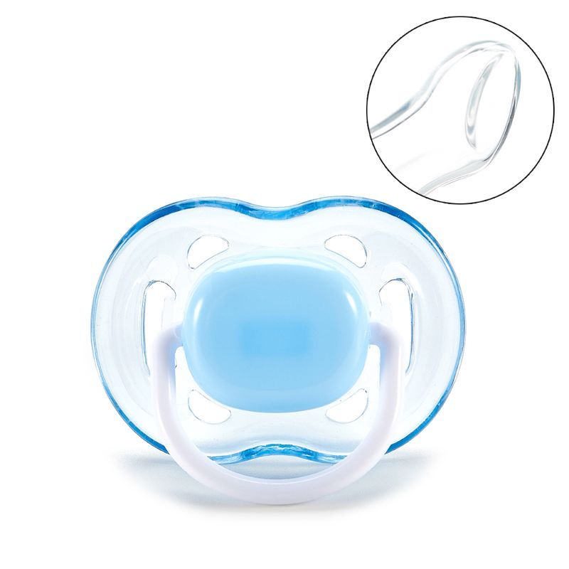 Flat silicone nipple baby teether and food feeder, made from food-grade material for safe chewing and feeding.