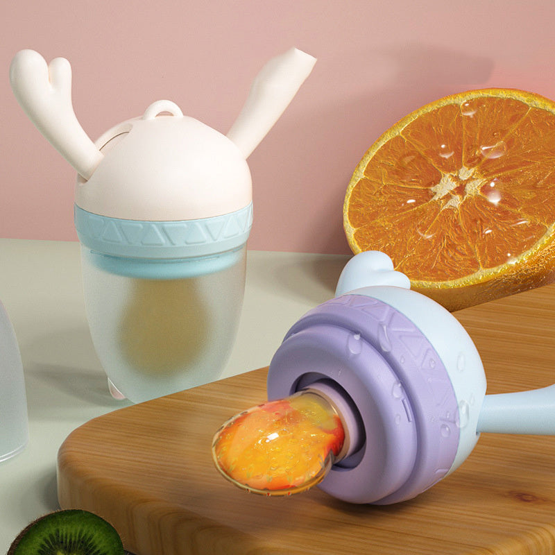 Soft silicone baby teether nipple with molar stick design and food feeder for safe teething and feeding.
