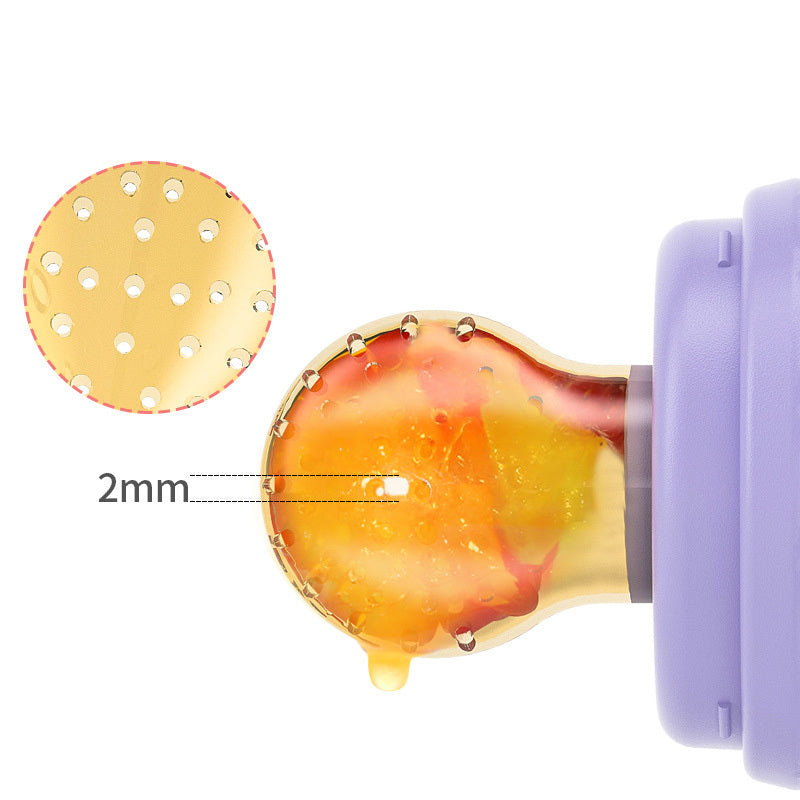 Soft silicone baby teether nipple with molar stick design and food feeder for safe teething and feeding.
