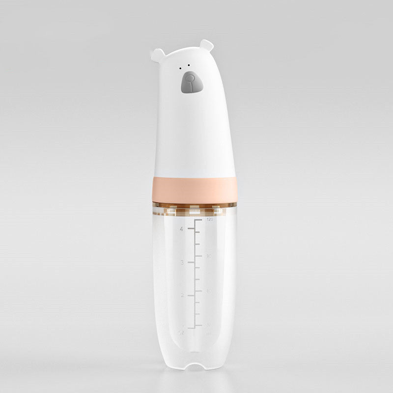 Soft silicone baby rice cereal spoon feeder with squeeze function for mess-free feeding.
