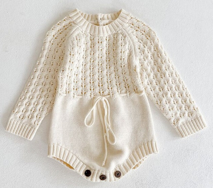Girl Baby Knitted Hollow Waist Girdle Long Sleeves Harpy Dress Triangle