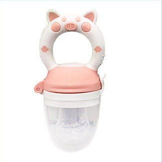 Baby fruit and vegetable feeder with silicone teether, ideal for feeding solids and soothing gums.
