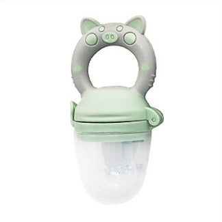 Baby fruit and vegetable feeder with silicone teether, ideal for feeding solids and soothing gums.
