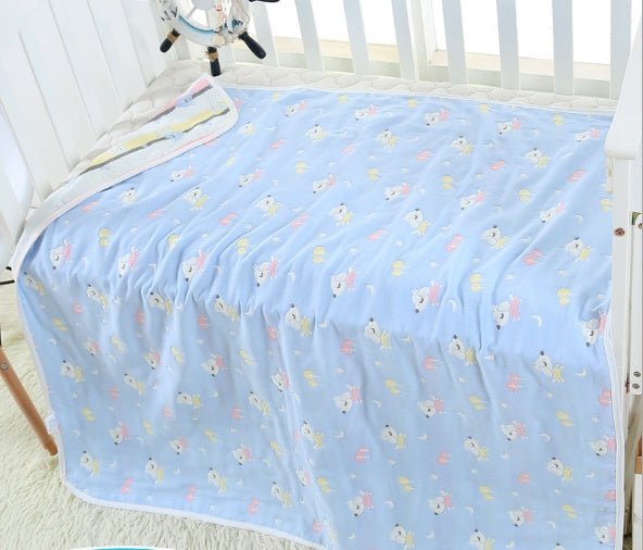 "Soft 110x110cm baby gauze towel blanket in breathable cotton"

