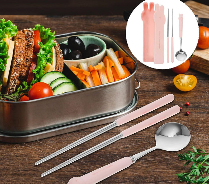 "Reusable camping silverware set with case – eco-friendly portable cutlery"


