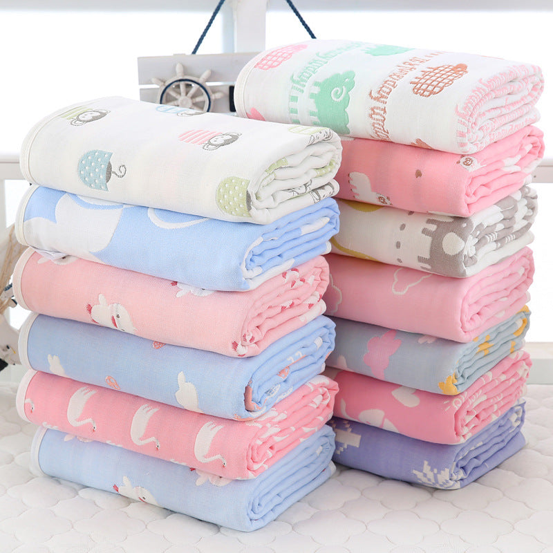 "Soft 110x110cm baby gauze towel blanket in breathable cotton"

