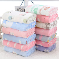 "Soft 110x110cm baby gauze towel blanket in breathable cotton"

