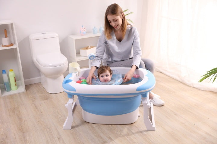 Foldable large baby bath tub with thick edges and seat design
