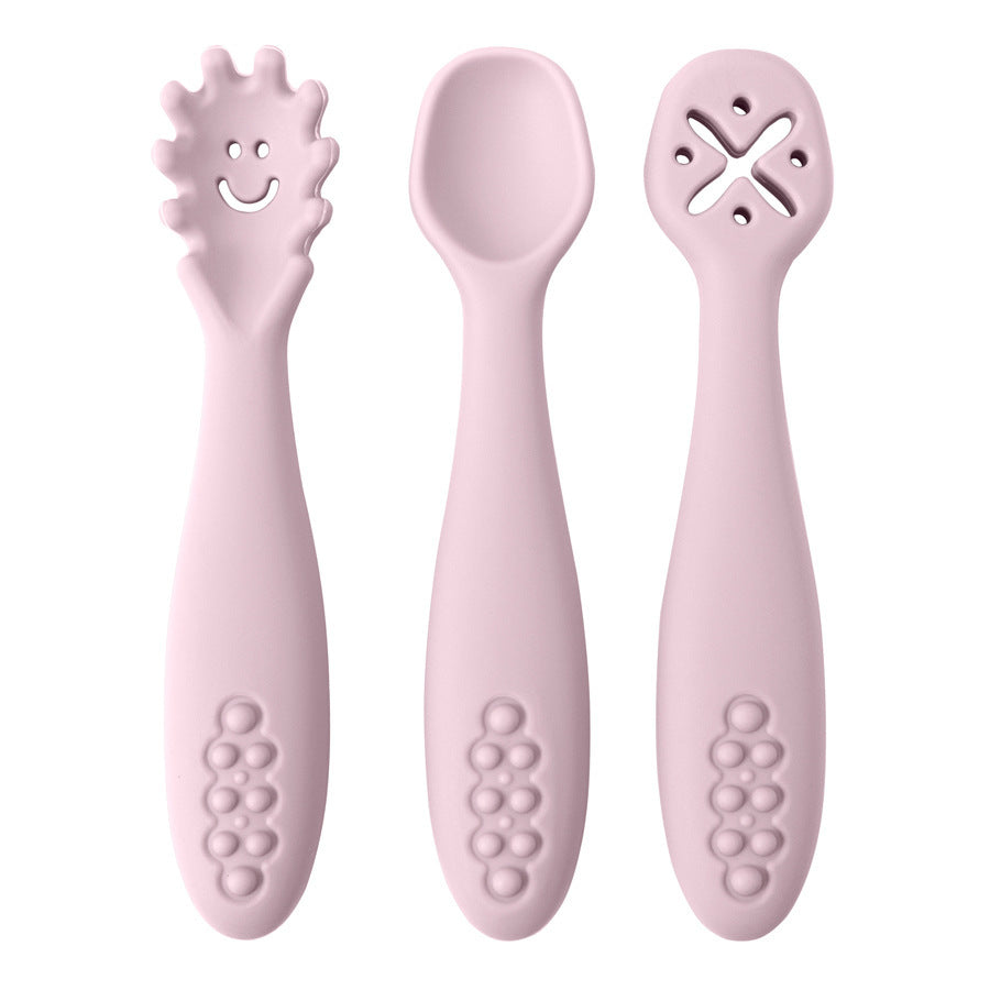 3-pack baby silicone cutlery set with spoons and forks – soft, BPA-free, toddler-friendly utensils.
