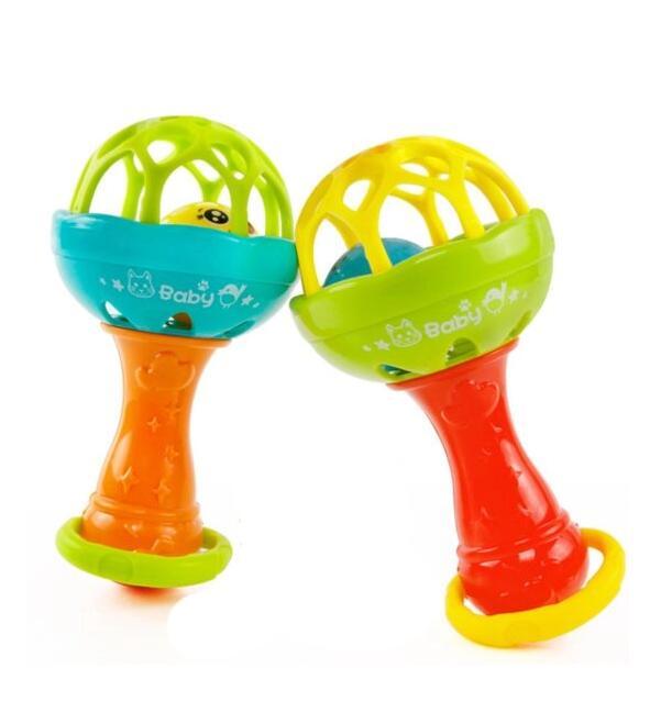 Baby Rattles toy Intelligence Grasping Gums Plastic Hand Bell Rattle Funny Educational Mobiles Toys Birthday Gifts WJ482