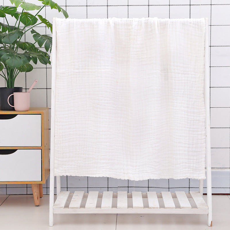 Pink cotton baby bath towel featuring a soft six-layer seersucker quilt design, ideal for delicate baby skin and fast drying.