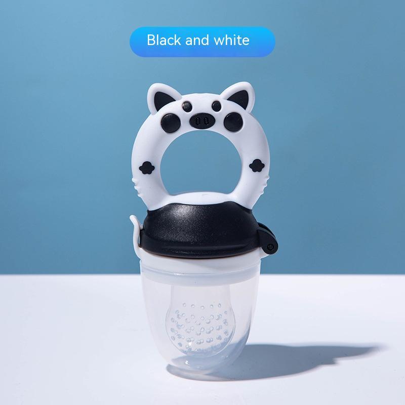 Baby food teether for introducing fruit and vegetable solids; soft silicone feeder soothes teething and encourages self-feeding.
