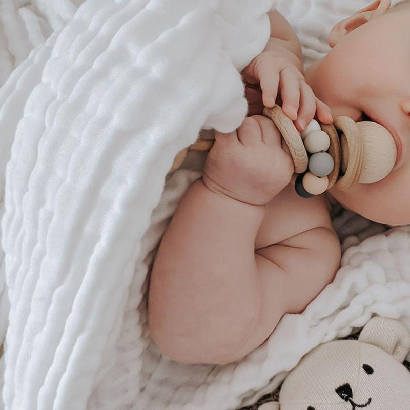 Baby Wooden Rattles, Raw Wooden Toys, Silicone Beads Color Enlightenment Education, Chewable Toys