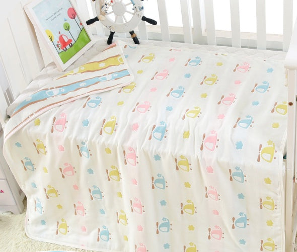 "Soft 110x110cm baby gauze towel blanket in breathable cotton"

