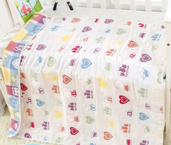 "Soft 110x110cm baby gauze towel blanket in breathable cotton"

