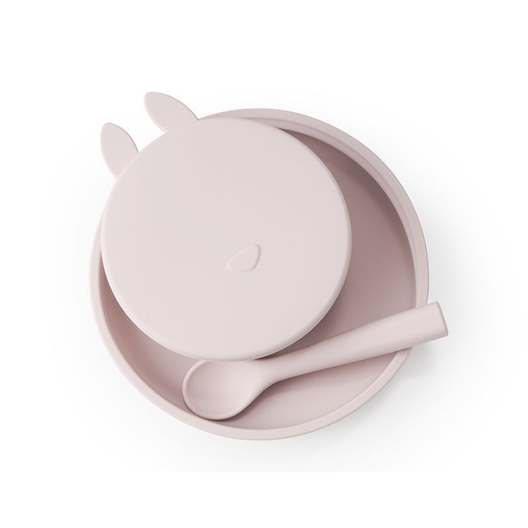 Non-slip silicone baby dinner plate with suction base – BPA-free, divided tray for mess-free toddler feeding.
