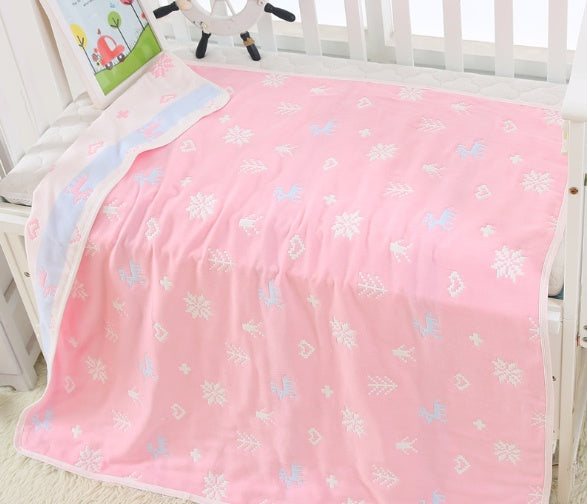 "Soft 110x110cm baby gauze towel blanket in breathable cotton"

