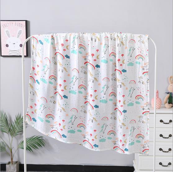 Soft double-layer gauze baby bath towel 110×120cm – absorbent and breathable towel for infants and toddlers.
