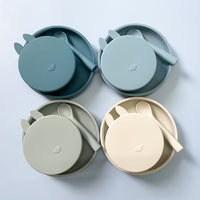 Non-slip silicone baby dinner plate with suction base – BPA-free, divided tray for mess-free toddler feeding.
