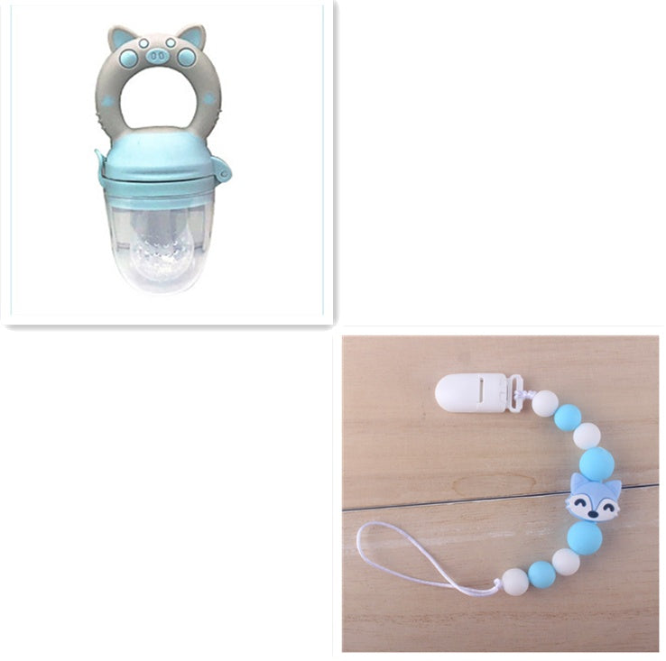 Baby fruit and vegetable feeder with silicone teether, ideal for feeding solids and soothing gums.
