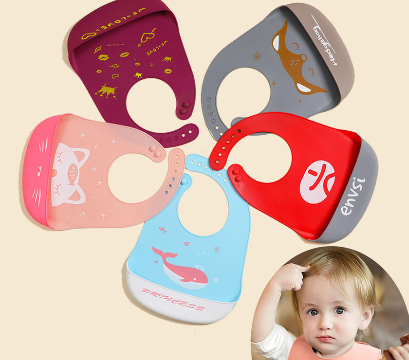 Waterproof Soft Baby Silicone Bibs Cute Cartoon Printed Kids Girl Boy Adjustable Children Bib Baby Lunch Feeding Stuff