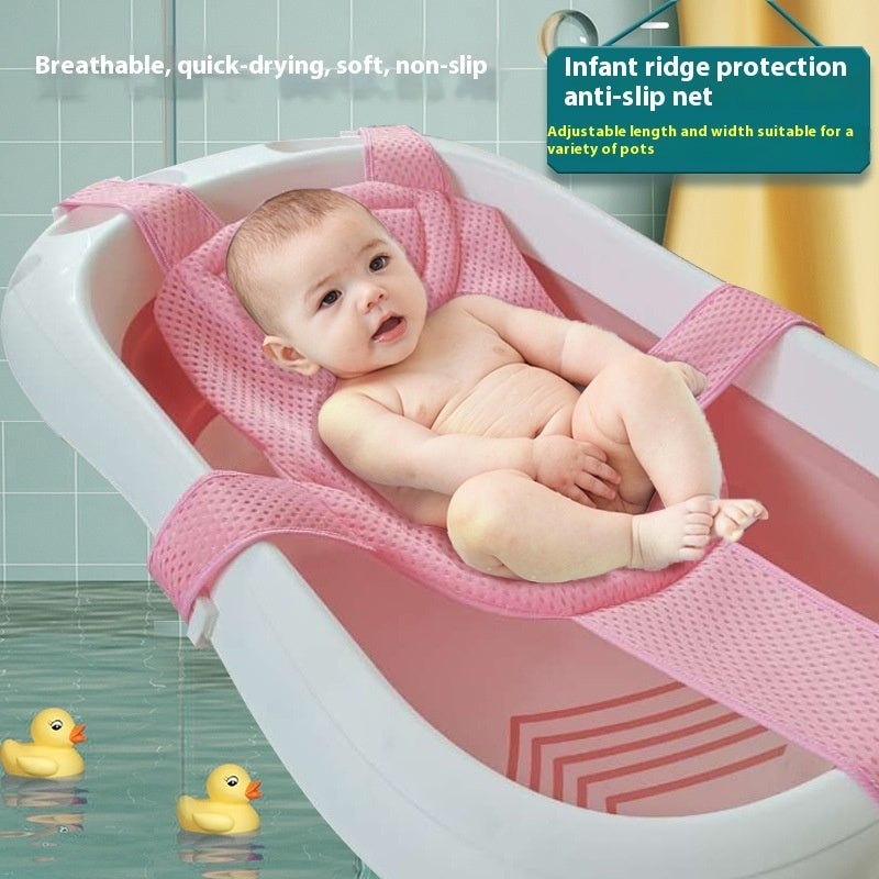 "Soft baby bath net bag rack with mesh design for newborn safety"

