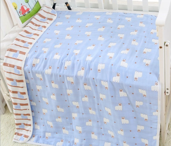"Soft 110x110cm baby gauze towel blanket in breathable cotton"

