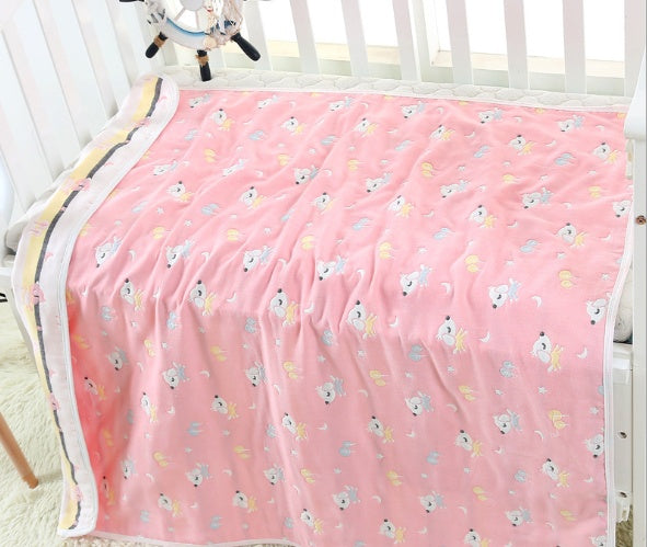 "Soft 110x110cm baby gauze towel blanket in breathable cotton"

