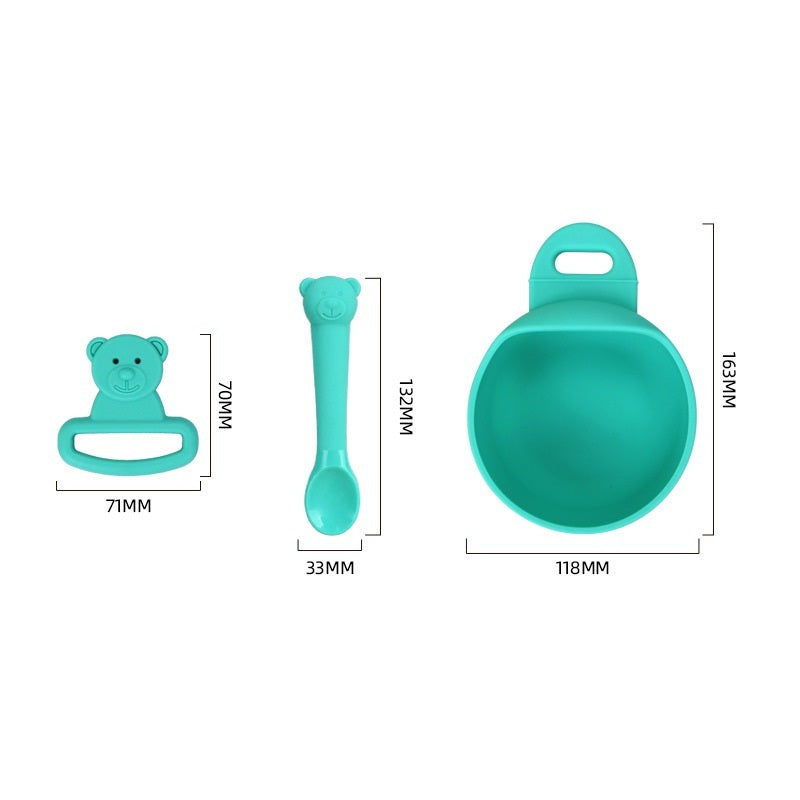 Silicone baby bowl and spoon set – food-grade, BPA-free suction bowl with soft-tip spoon for safe toddler feeding.
