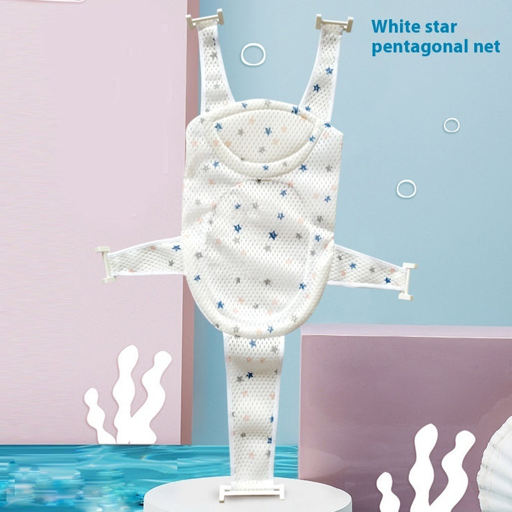 "Soft baby bath net bag rack with mesh design for newborn safety"

