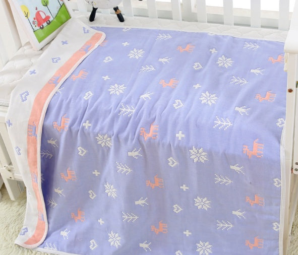 "Soft 110x110cm baby gauze towel blanket in breathable cotton"


