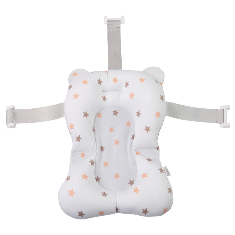 Soft adjustable baby bath net for newborns – suspended design for safety and comfort during bath time.
