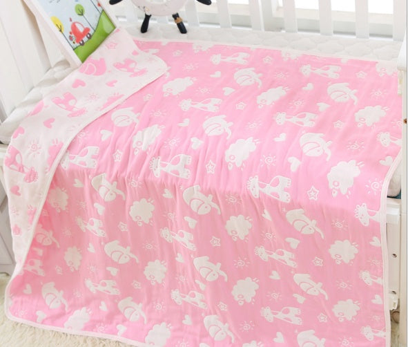 "Soft 110x110cm baby gauze towel blanket in breathable cotton"


