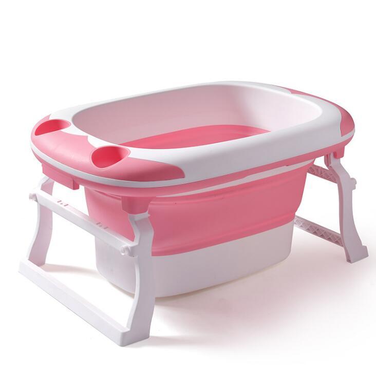 Foldable large baby bath tub with thick edges and seat design
