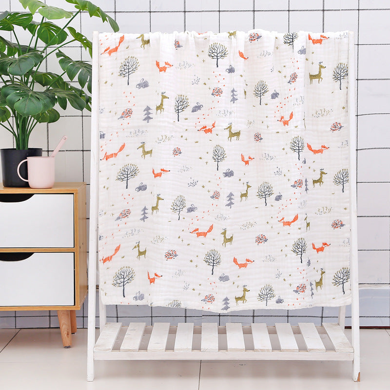 Pink baby essentials print cotton bath towel with soft seersucker quilt, perfect for newborns and infants.
