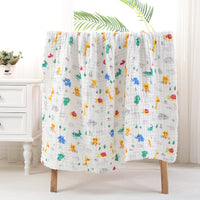Blue cloud print cotton baby bath towel with six-layer seersucker quilt, designed for quick drying and baby care.