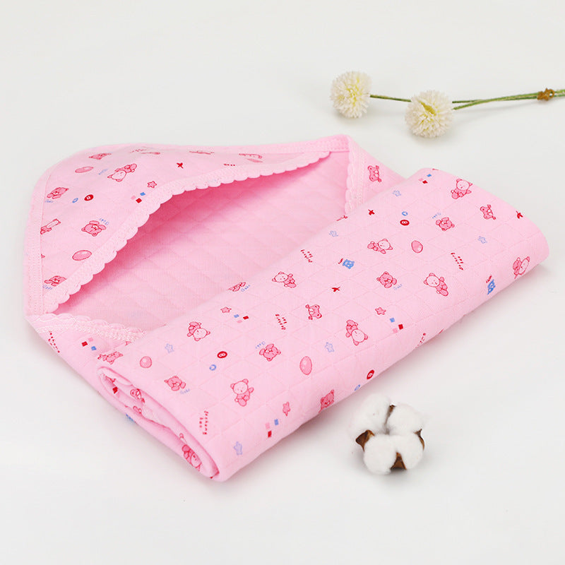 Pink cotton hooded baby blanket with cartoon pattern, made from soft space cotton. Lightweight and cozy for warmer seasons.