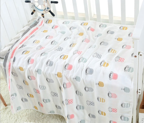 "Soft 110x110cm baby gauze towel blanket in breathable cotton"

