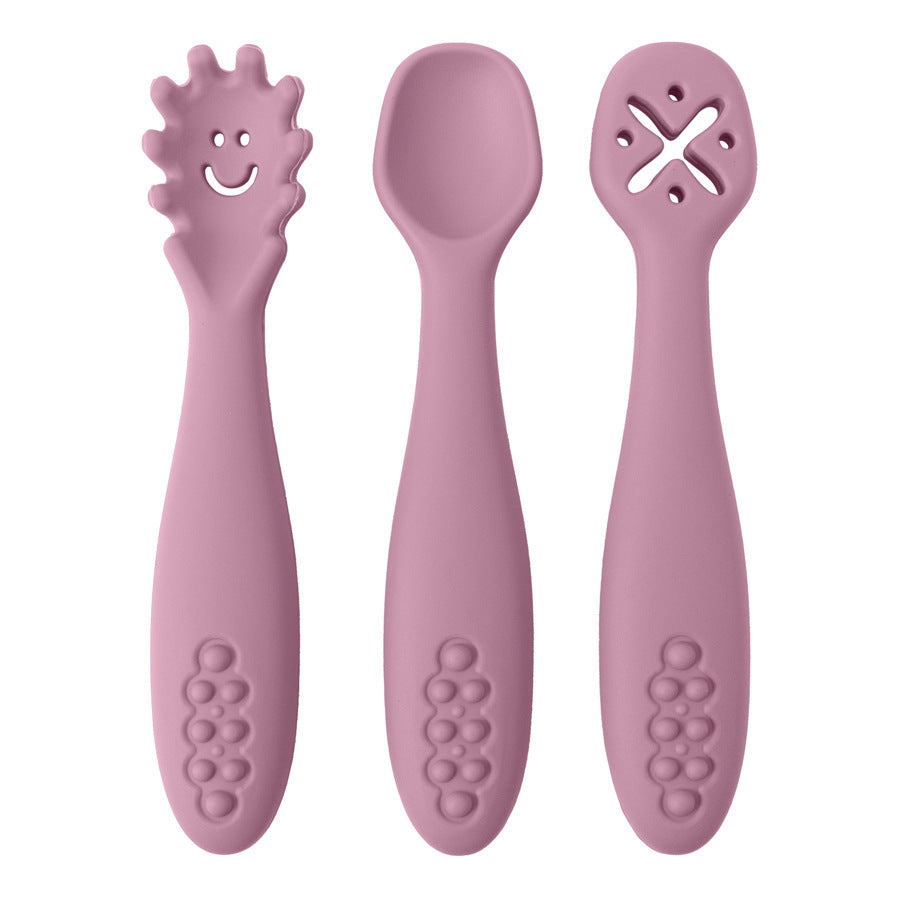 3-pack baby silicone cutlery set with spoons and forks – soft, BPA-free, toddler-friendly utensils.
