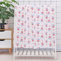 Blue swan print cotton baby bath towel with six-layer seersucker quilt, soft and absorbent for baby bath time.